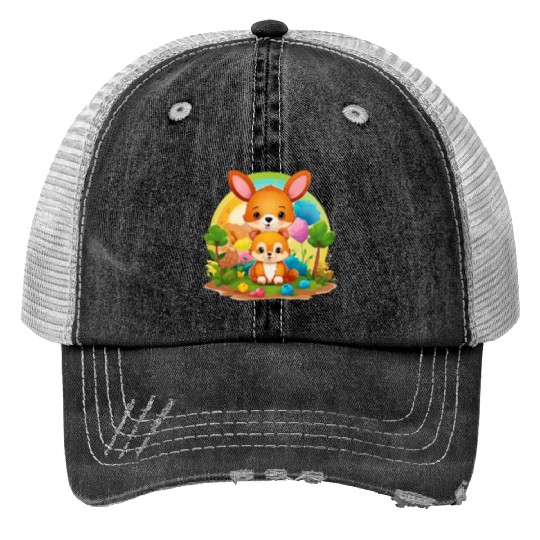 Kangaroo Kingdom Threads: Embrace Nature's Harmony Print Trucker Hats