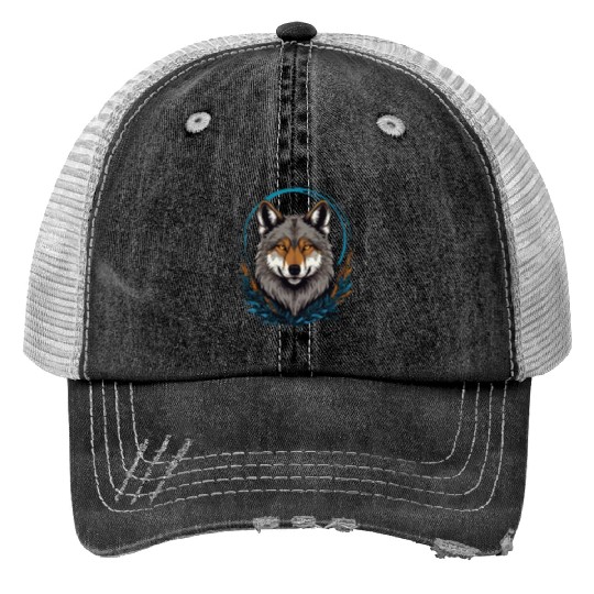 Flag Wolves July Howling Wolf Print Trucker Hats