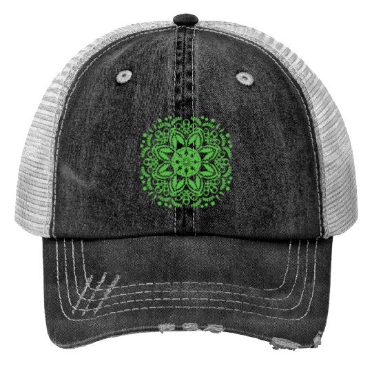 Green floral lace pattern Print Trucker Hats