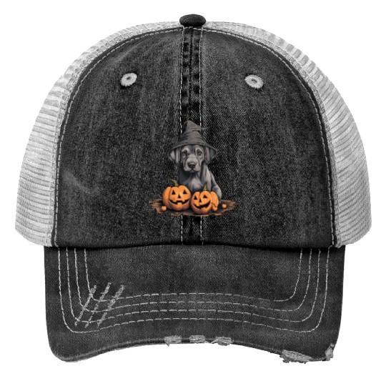 Halloween Witch Hat Pumpkin Dog Great Dane Print Trucker Hats