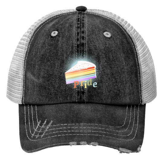 Piece of rainbow cake in delicate pastel colors Print Trucker Hats