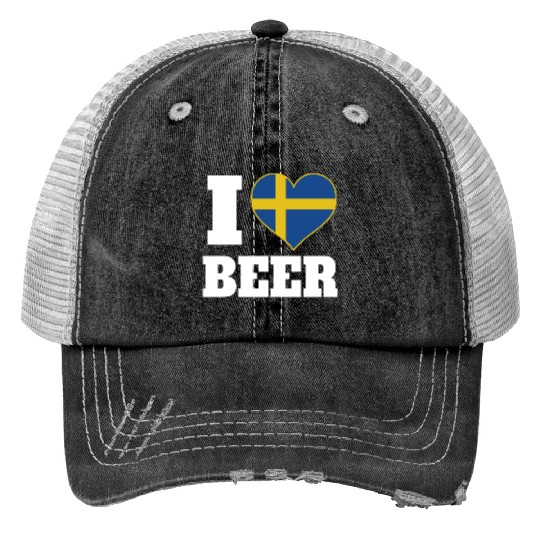 I Love Beer And Sweden Patriotic Expression Print Trucker Hats