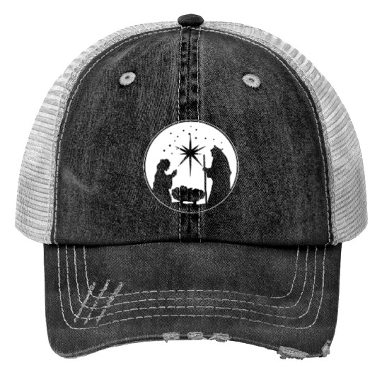 Nativity Scene Silhouette Christmas Market Vendor Print Trucker Hats