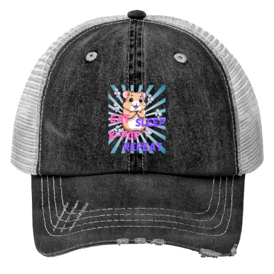 K Pop Print Trucker Hats - kawaii k-pop hamster - cute kpop