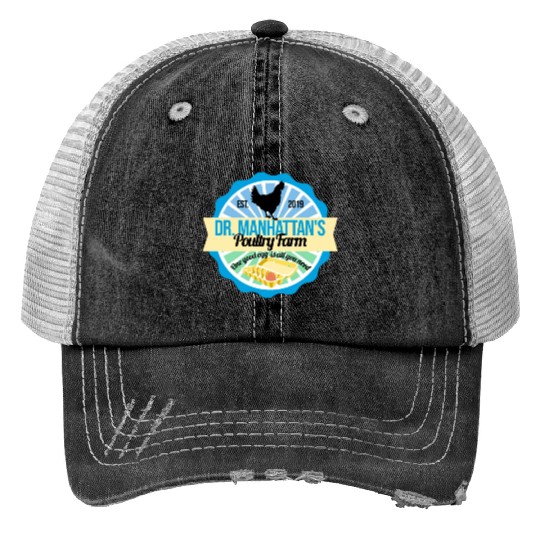 Dr Manhattan Poultry Farm Print Trucker Hats