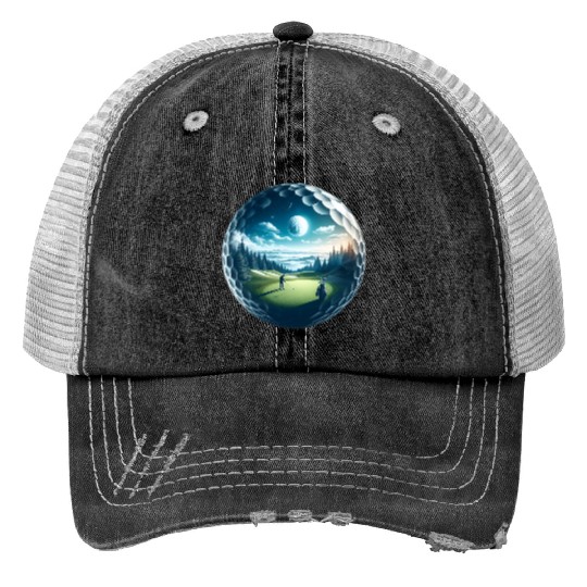 Twilight A Golf Dream Scape Surreal Golfing Course Print Trucker Hats