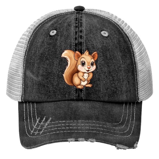 Charming Squirrel Character Delight Print Trucker Hats