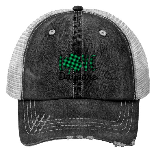 St Patricks Day Daycare Teacher Plaid Shamrock Print Trucker Hats