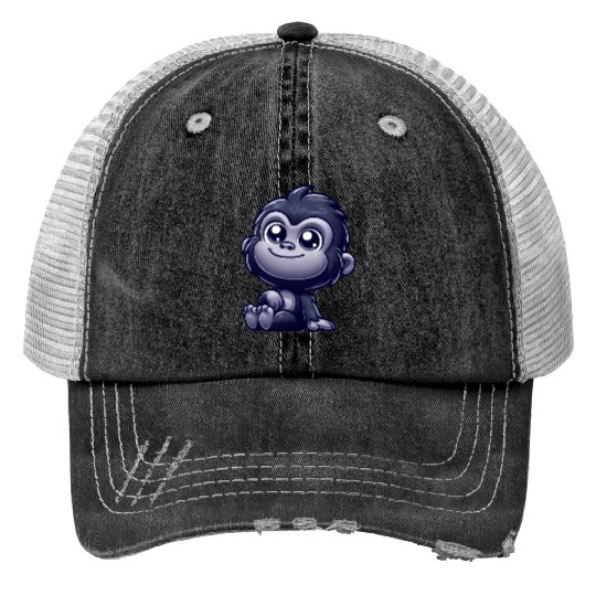 Cute monkey chimpanzee gorilla peaceful happy Print Trucker Hats
