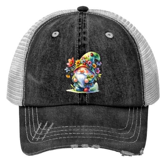 Cute Gnomes Clipart - Adorable Garden Gnome Print Trucker Hats