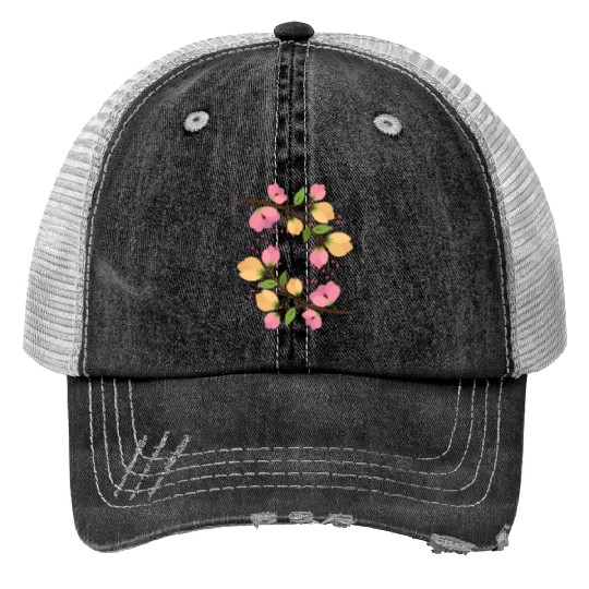 Flowers rose and yellow Print Trucker Hats