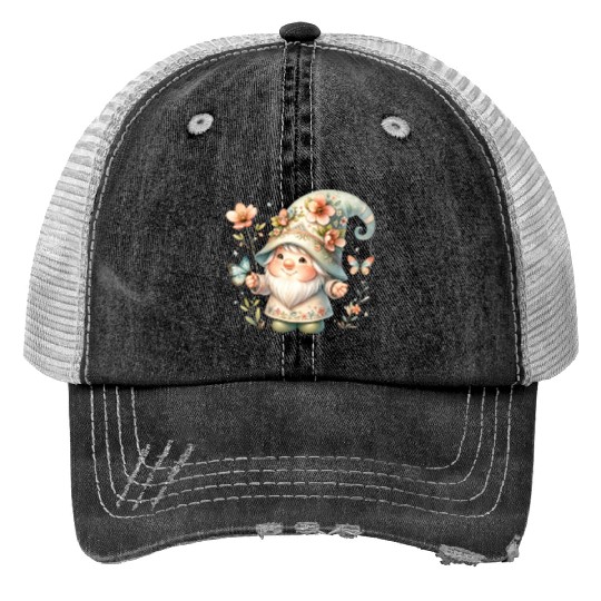 Cute Gnomes Clipart - Adorable Garden Gnome Print Trucker Hats