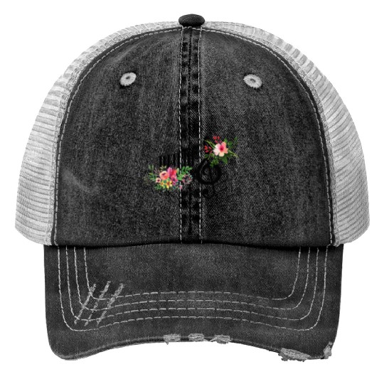 cut music teacher with a Piano Keys and Flowers Print Trucker Hats