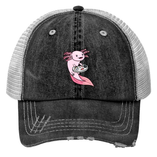 The Pink Axolotl Gamer Print Trucker Hats