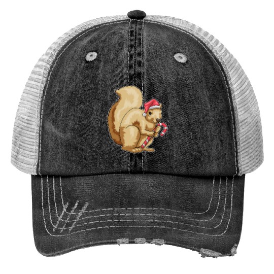 Squirrel Christmas Candy cane Print Trucker Hats