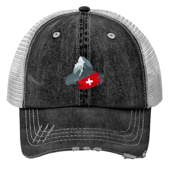 Vacation Skiing, Hiking, Mountain Switzerland Print Trucker Hats