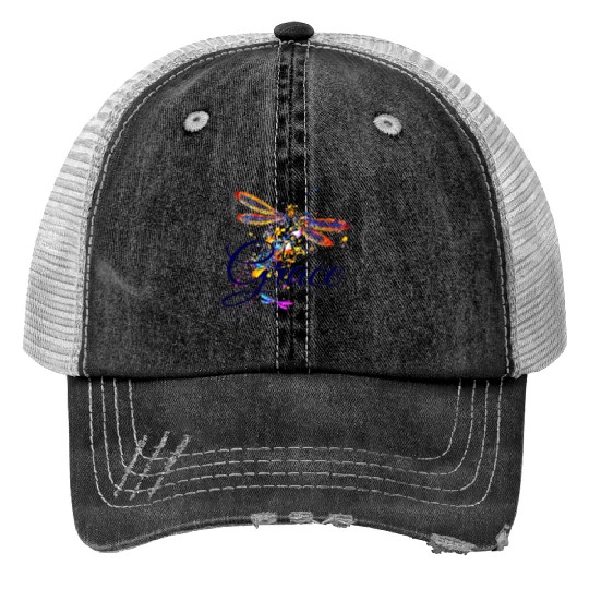 Amazing Grace Dragonfly splatter Print Trucker Hats