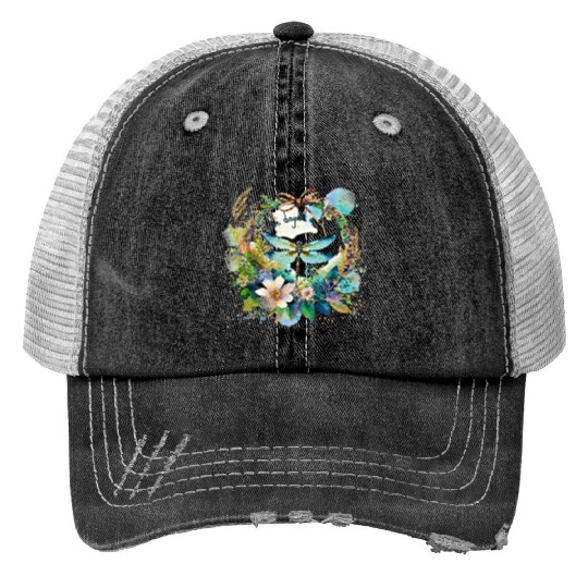 One day at a time dragonfly floral Print Trucker Hats