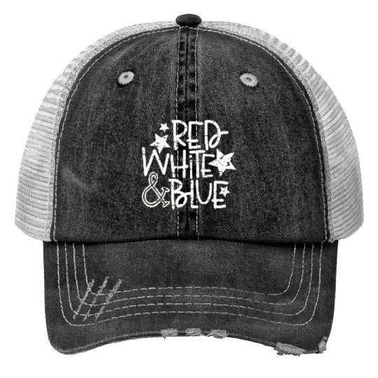 Red White And Blue Print Trucker Hats
