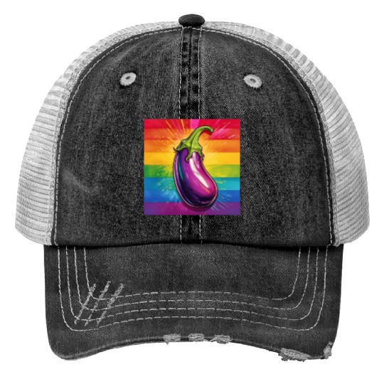 LGBTQ Eggplant Print Trucker Hats