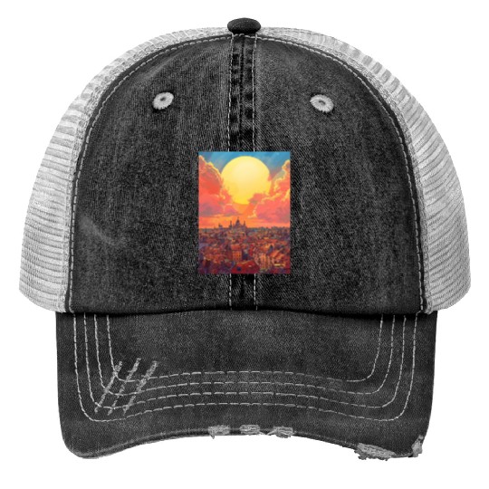 Sunset in Dublin Ireland Print Trucker Hats