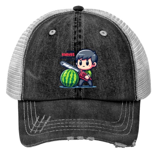 Cutting Watermelon - Melon Chainsaw Print Trucker Hats