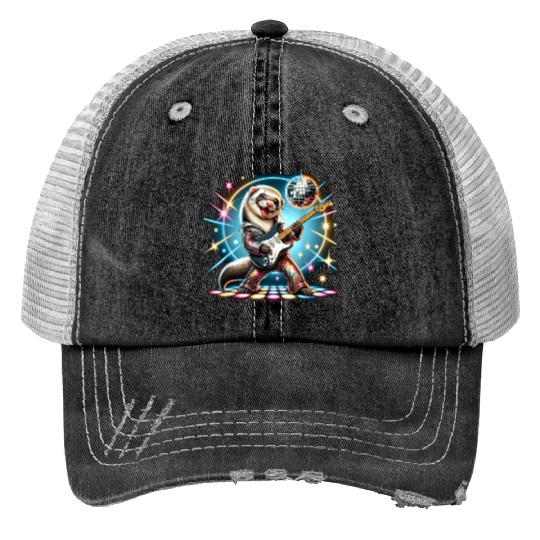 Disco Ball Guitar Ferret Print Trucker Hats