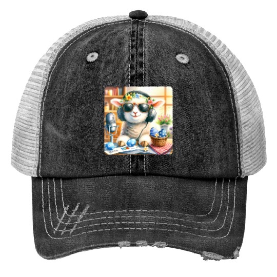 Easter Lamb Cozy Sunglasses Treats Print Trucker Hats
