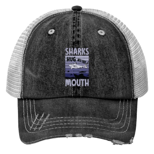Great White Shark Hug Largest Predator Ocean Print Trucker Hats