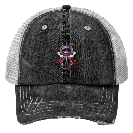 Plum Cycling On Bike Realistic Print Trucker Hats