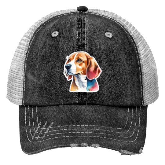 Beagle Watercolor Print Trucker Hats