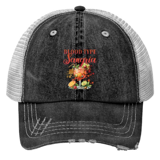 Cocktail Bartender Blood Type Sangria Print Trucker Hats