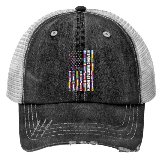 Hispanic Heritage month USA Flag all Countries Print Trucker Hats