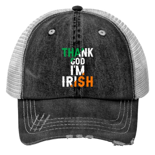 St Patricks Thank God Im Irish Premium Print Trucker Hats