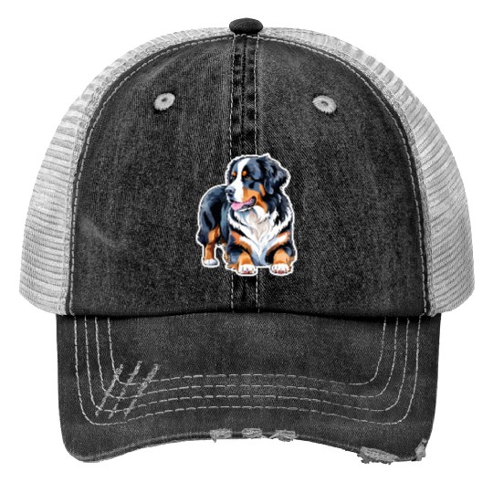 Bernese Mountain Dog Watercolor Print Trucker Hats