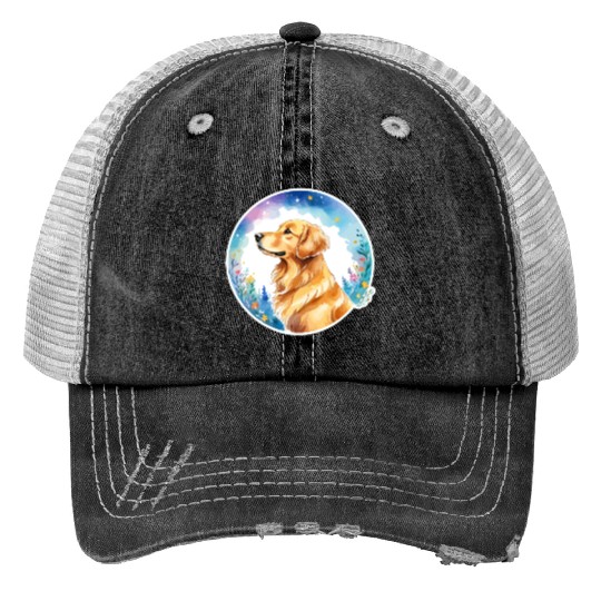 Golden Retriever Watercolor Print Trucker Hats