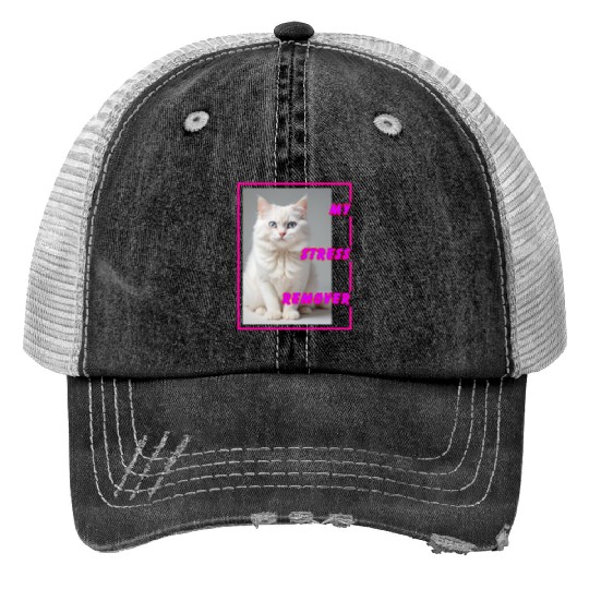 White cat design Print Trucker Hats