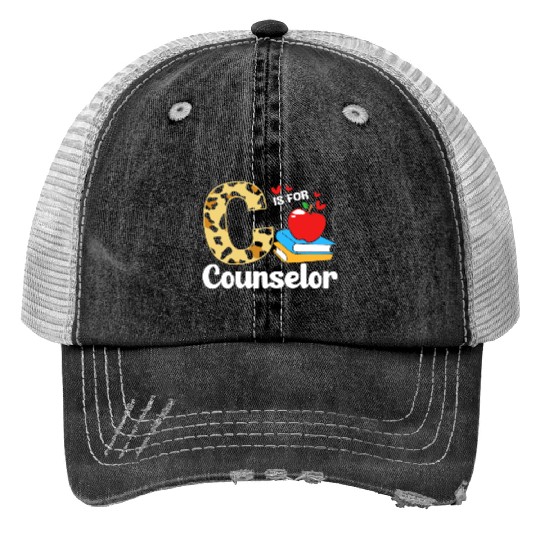 Leopard Print Back To School For School Counselor Print Trucker Hats