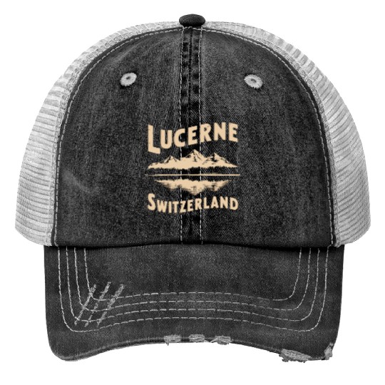 Lucerne Souvenir Switzerland Mountains Reflection Print Trucker Hats