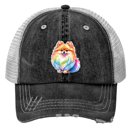 Pomeranian Watercolor Print Trucker Hats