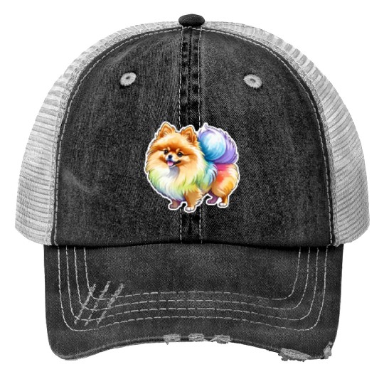 Pomeranian Watercolor Print Trucker Hats