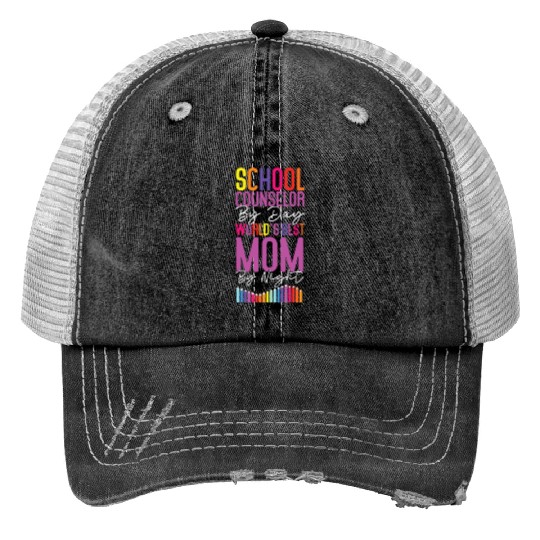 School Counselor Mom School Print Trucker Hats