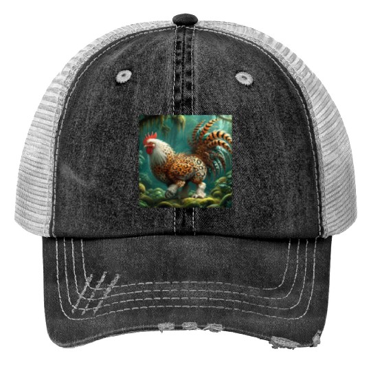 The chicken-leopard Print Trucker Hats