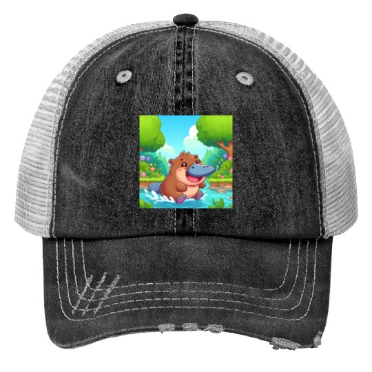 The hippo-platypus Print Trucker Hats