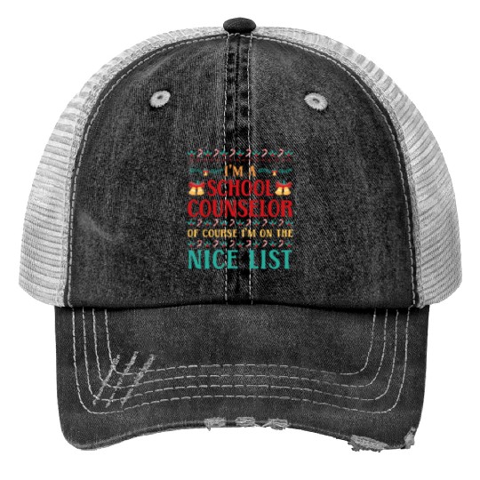 School Counselor Christmas Ugly Print Trucker Hats
