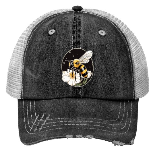 Bumble Bee on a Flower in a Bubble Print Trucker Hats