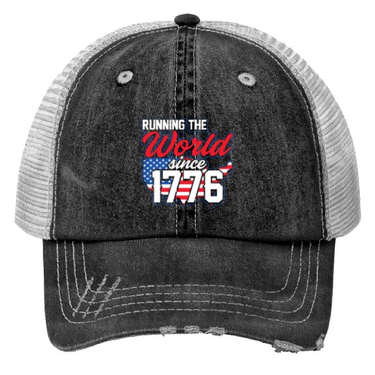 Running The World Since 1776 Patriotic American Print Trucker Hats