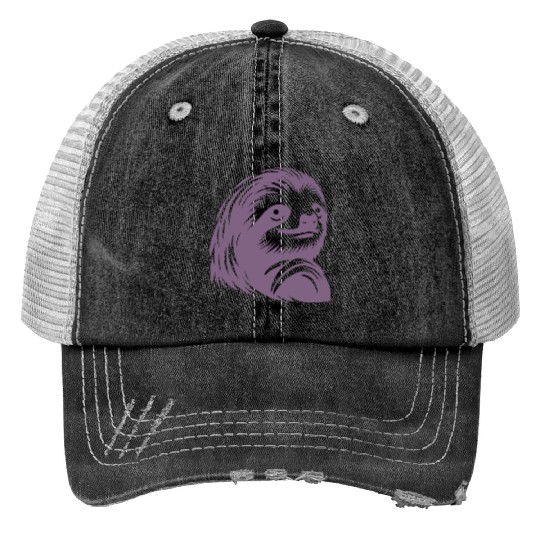 Thoughtful sloth face portrait silhouette Print Trucker Hats