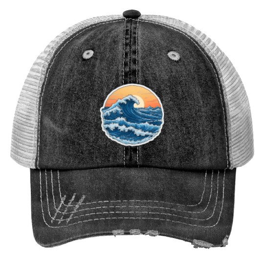 Serene Blue Ocean Waves Scenic Print Trucker Hats