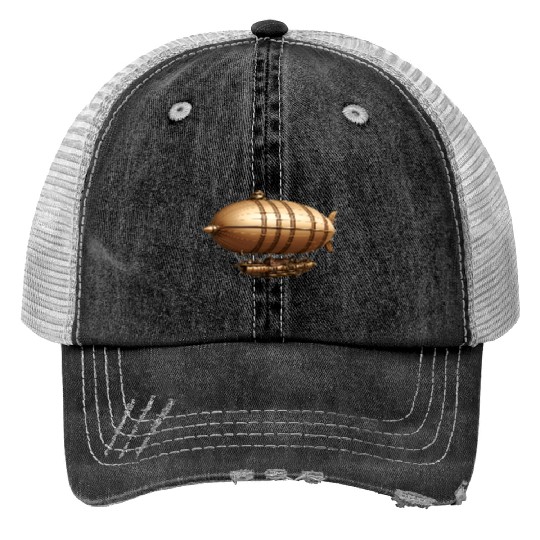 A large steampunk-style airship with bronze metal Print Trucker Hats